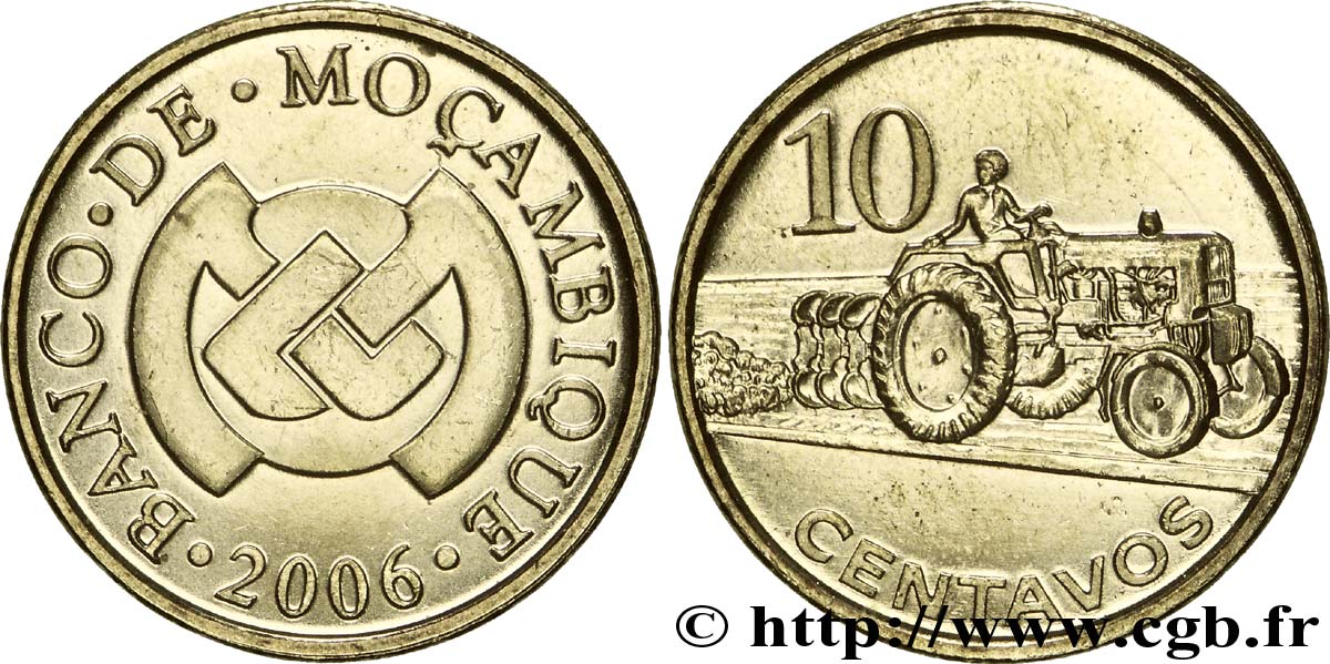 MOZAMBICO 10 Centavos emblème de la banque centrale / tracteur 2006  MS 