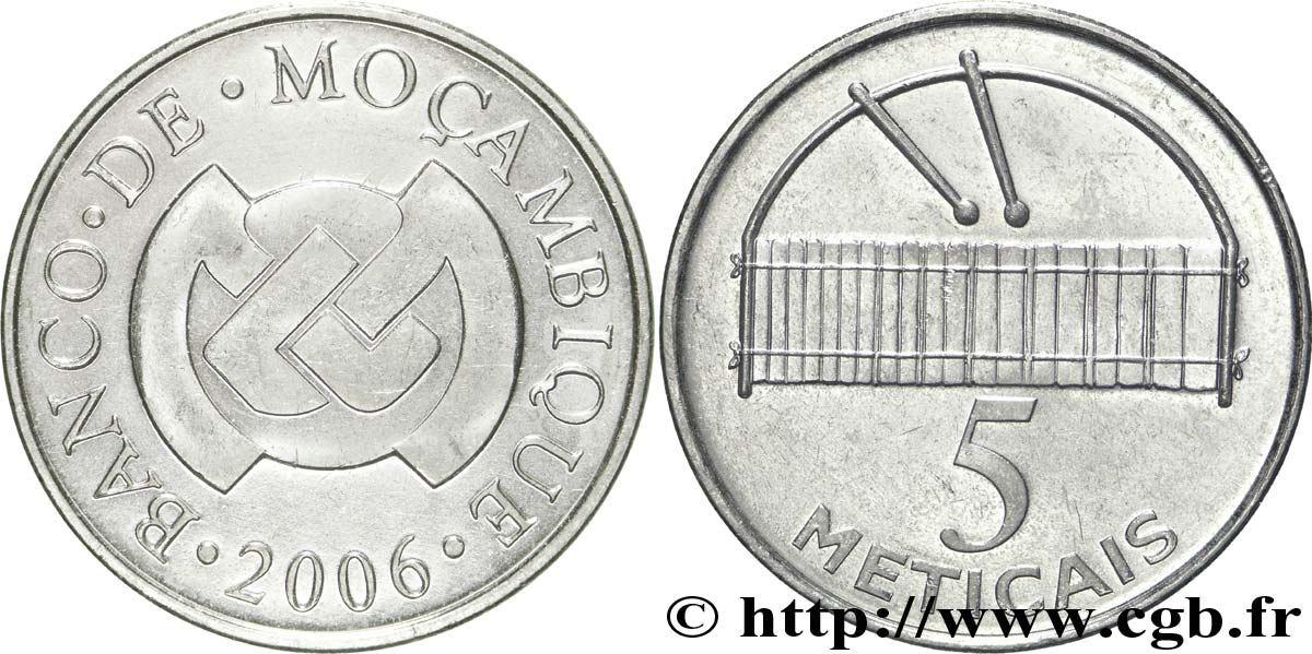 MOZAMBIK 5 Meticais emblème de la banque centrale / xylophone 2006  fST 