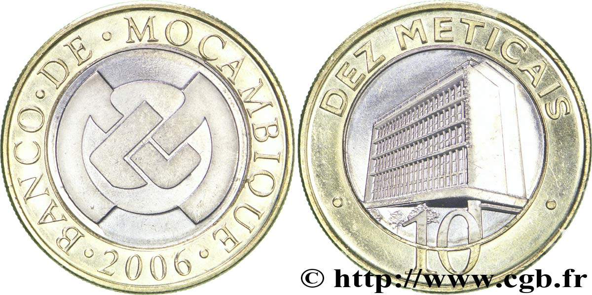 MOZAMBIQUE 10 Meticais emblème de la banque centrale / immeuble de la banque centrale 2006  SPL 