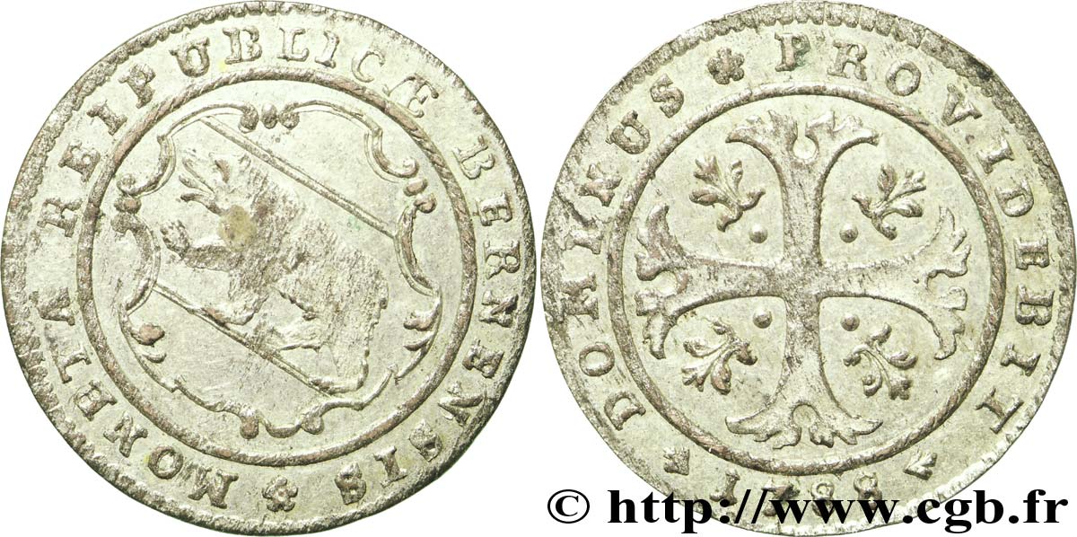 SUISSE - CANTON DE BERNE 1/2 Batzen canton de Berne ours 1788  TTB 