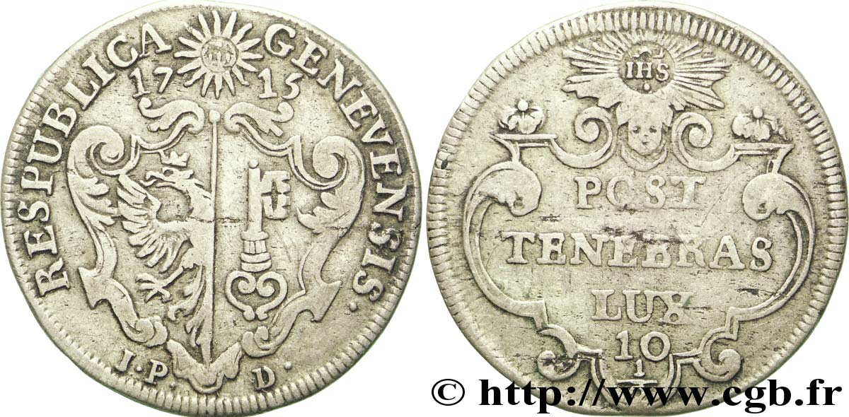 SWITZERLAND - REPUBLIC OF GENEVA 10 1/2 Sols République de Genève 1715  VF 