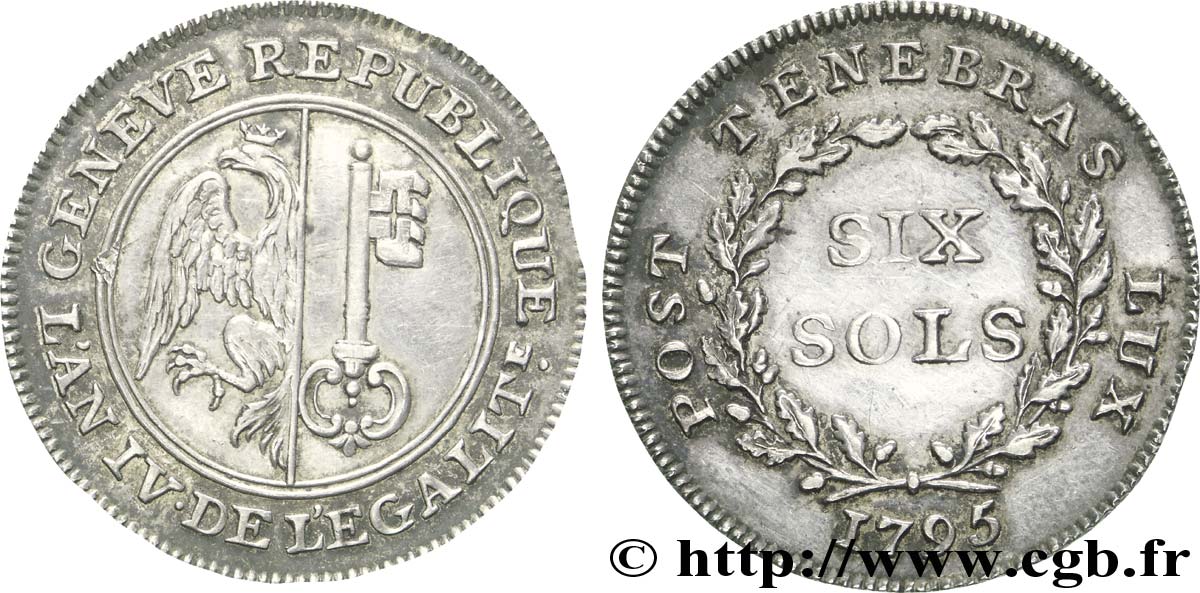 SWITZERLAND - REPUBLIC OF GENEVA 6 Sols Deniers République de Genève monnayage réformé de 1795-1798 1795  XF 