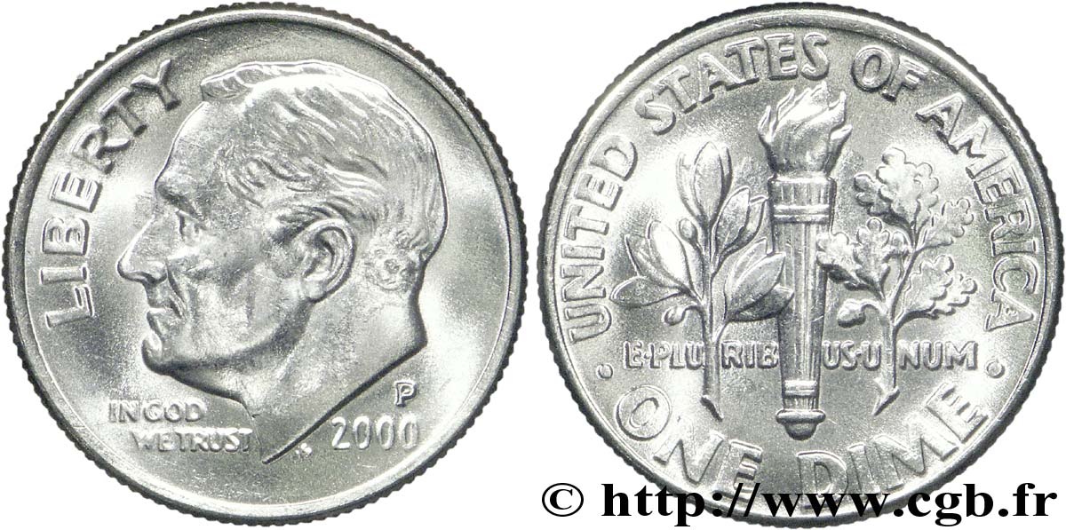 UNITED STATES OF AMERICA 1 Dime (10 Cents) Franklin Delano Roosevelt 2000 Philadelphie - P MS 