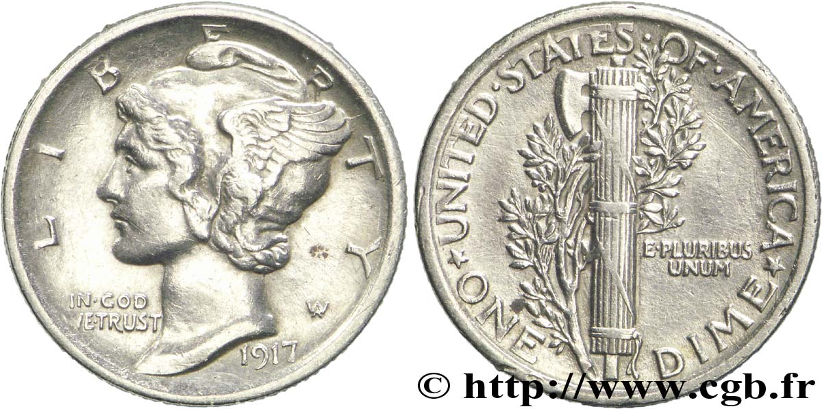 UNITED STATES OF AMERICA 1 Dime Mercury 1917 Philadelphie AU 