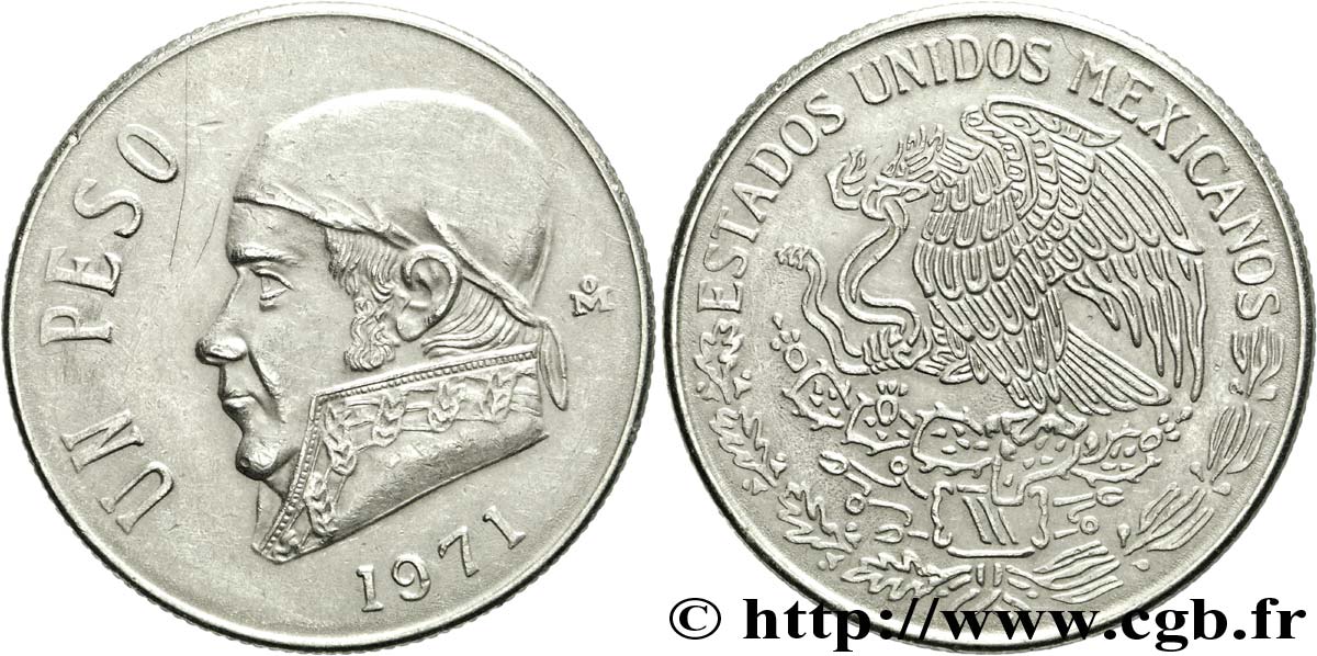 MEXICO 1 Peso Jose Morelos y Pavon / aigle 1971 Mexico AU 
