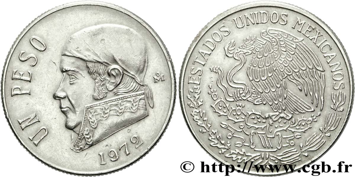 MESSICO 1 Peso Jose Morelos y Pavon / aigle 1972 Mexico SPL 