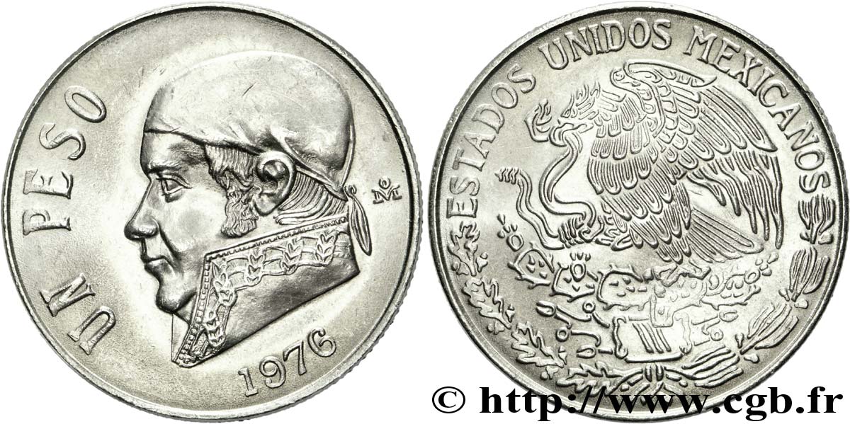 MÉXICO 1 Peso Jose Morelos y Pavon / aigle 1976 Mexico EBC 