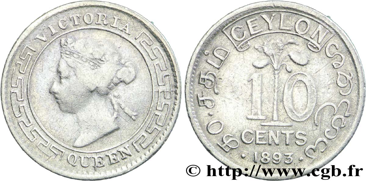 CEYLON 10 Cents Victoria 1893  MB 