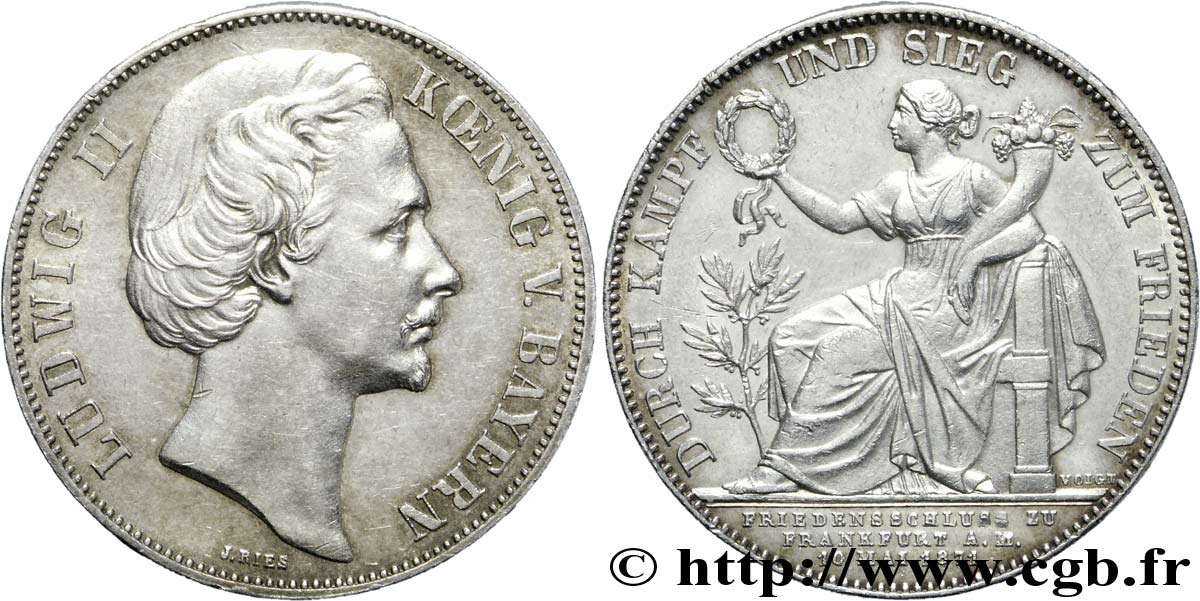 ALEMANIA - BAVIERA 1 Siegesthaler (thaler de la victoire) Louis II roi de Bavière / allégorie de la victoire 1871  EBC 