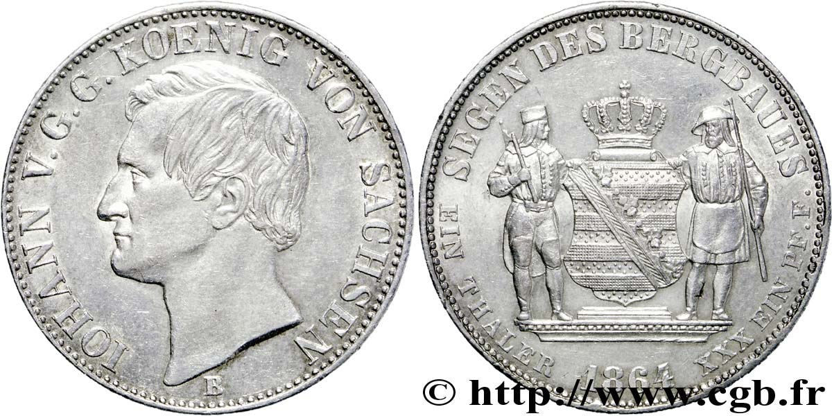 ALEMANIA - SAJONIA 1 Ausbeutaler Jean roi de Saxe / armes couronnées entourée de deux mineurs 1864 Dresde EBC 