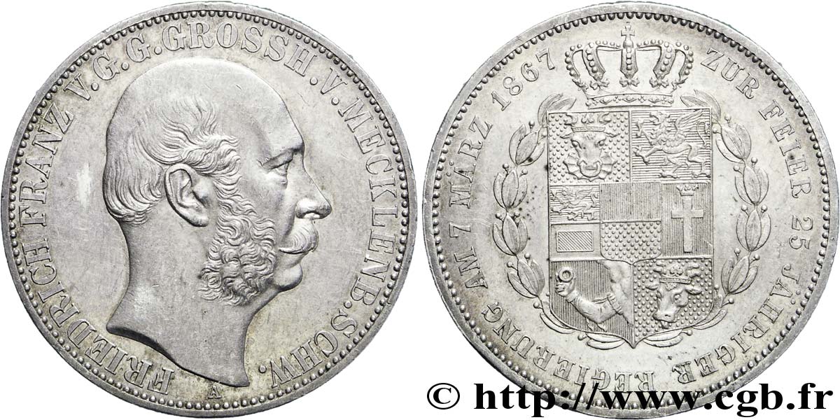 ALEMANIA - MECKLEMBURGO-SCHWERIN 1 Thaler Frédéric-François II grand-duc / armes couronnées 1864 Berlin EBC 