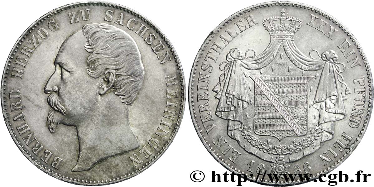 GERMANY - SAXONY-MEININGEN 1 Vereinsthaler Bernard II duc de Saxe-Meiningen / armes couronnées 1866  AU 