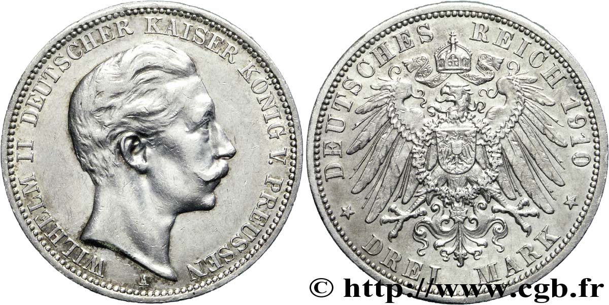 ALEMANIA - PRUSIA 3 Mark Guillaume II 1910 Berlin EBC 