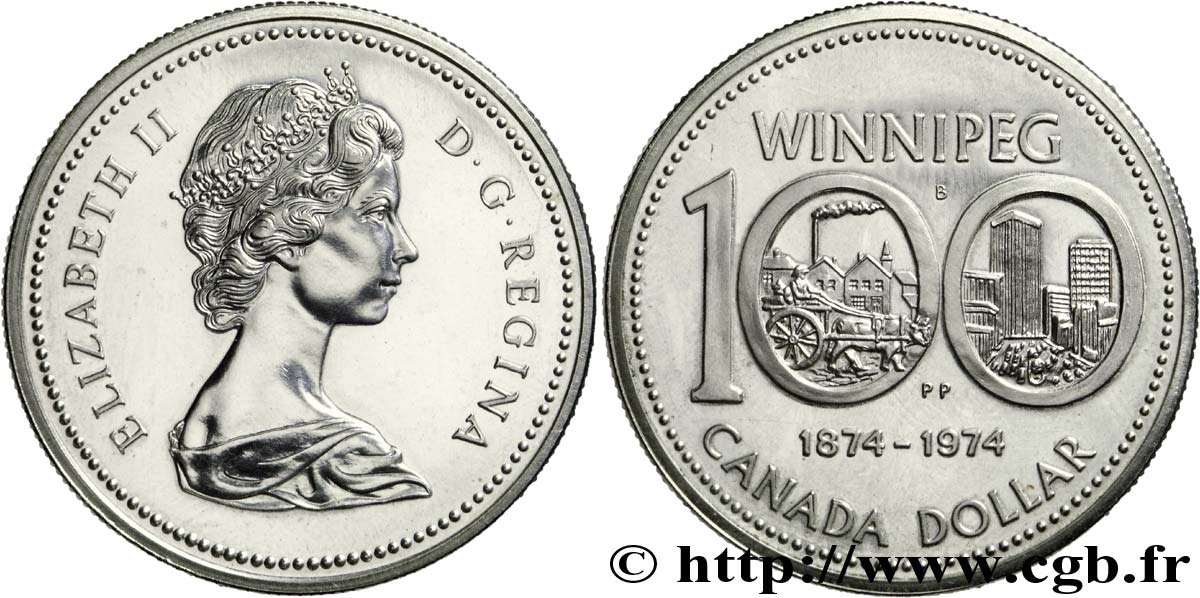 CANADA 1 Dollar Elisabeth II / centenaire de Winnipeg 1974  AU 