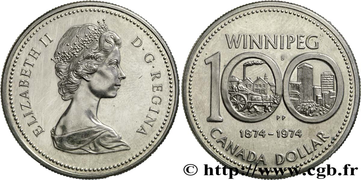 KANADA 1 Dollar Elisabeth II / centenaire de Winnipeg 1974  VZ 