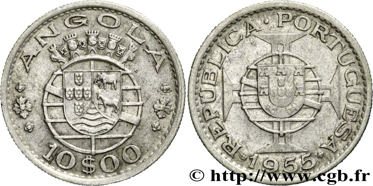 ANGOLA 10 Escudos emblème du Portugal 1955  EBC 