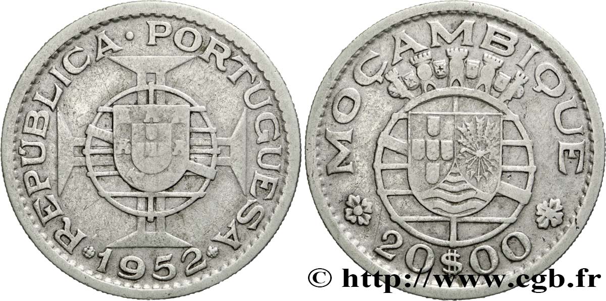 MOZAMBICO 20 Escudos colonie portugaise du Mozambique 1952  BB 