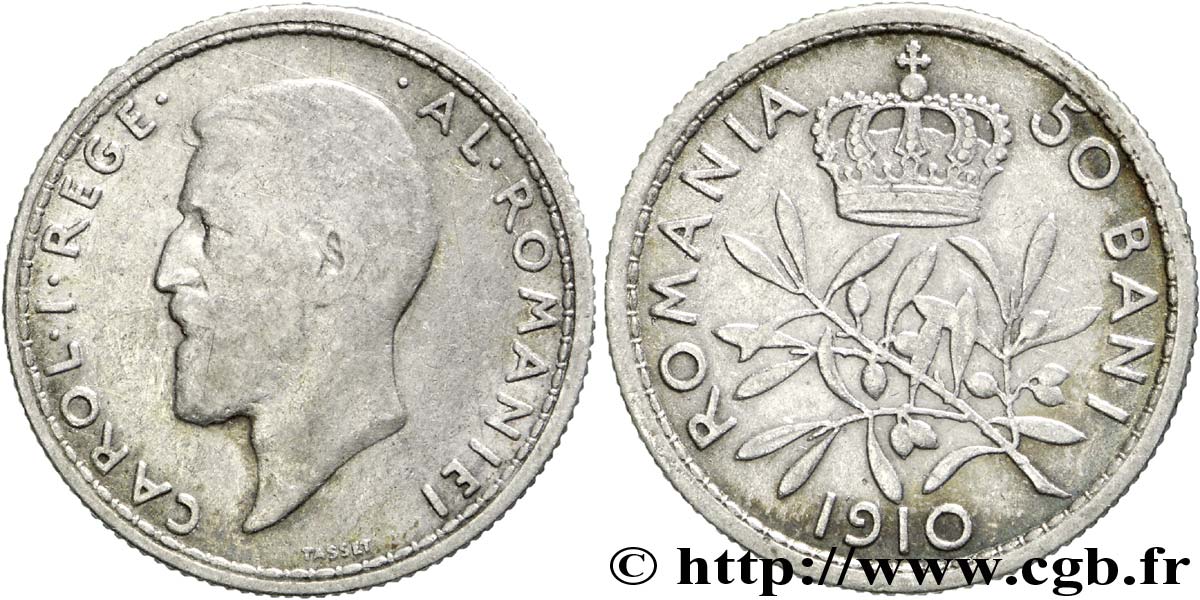 ROMANIA 50 Bani Charles Ier 1910  XF 