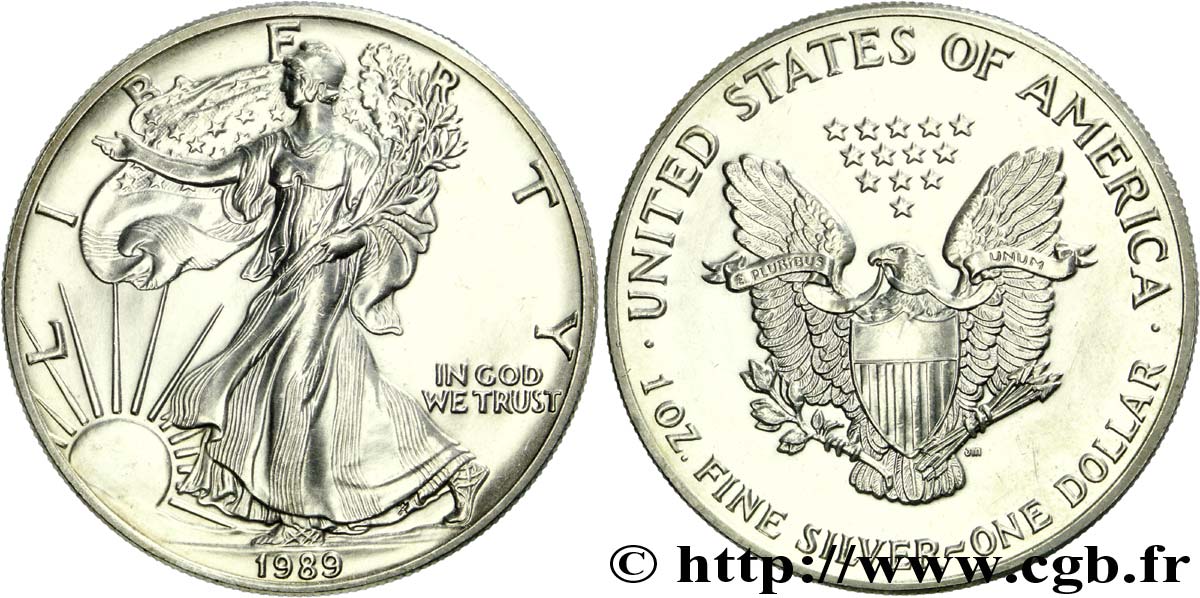 UNITED STATES OF AMERICA 1 Dollar type Silver Eagle 1989 Philadelphie MS 