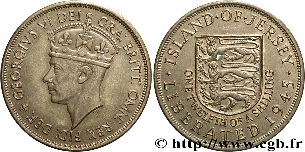 ISLA DE JERSEY 1/12 Shilling Georges VI / armes du Baillage de Jersey 1945  EBC 