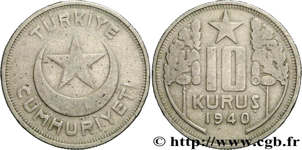 TURKEY 10 Kurus 1940  VF 