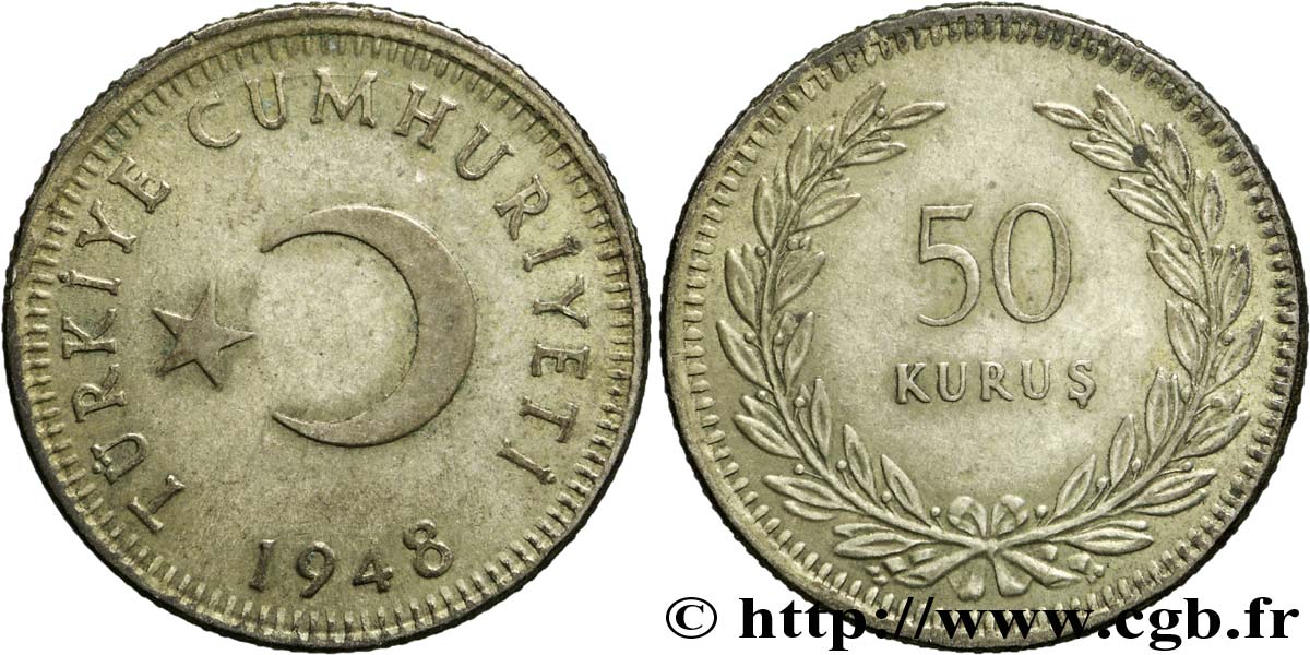 TURKEY 50 Kurus 1948  XF 