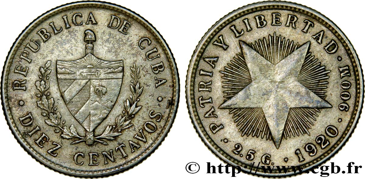 CUBA 10 Centavos emblème 1920  XF 