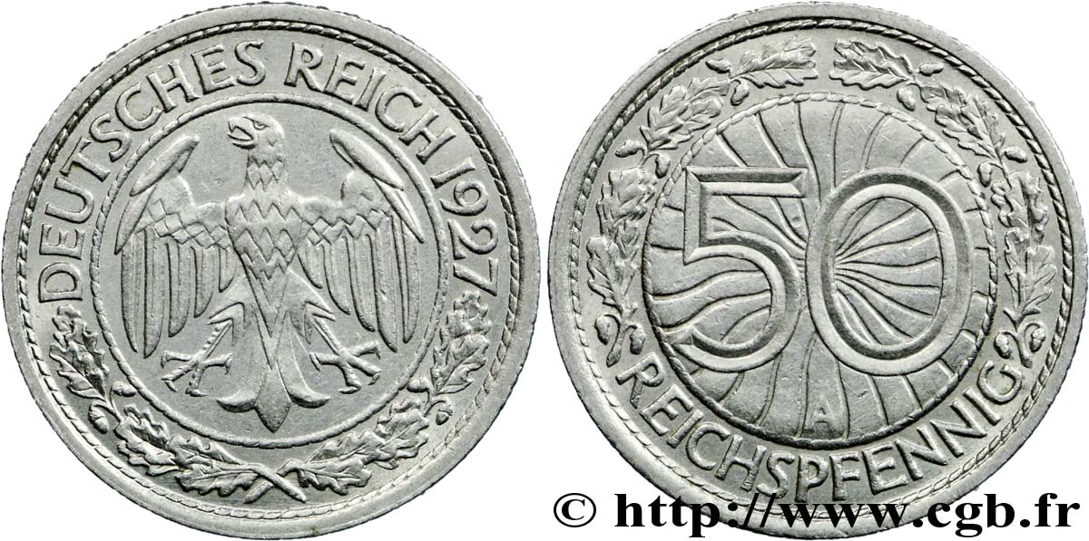GERMANY 50 Reichspfennig aigle 1927 Berlin AU 