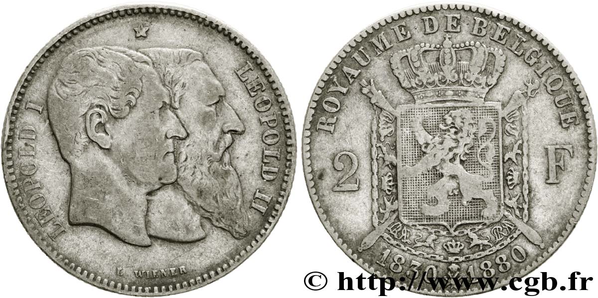 BELGIO 2 Francs 50e anniversaire de l’indépendance 1880  q.BB 