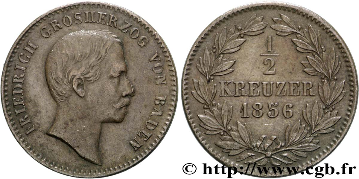 GERMANY - BADEN 1/2 Kreuzer Frédéric 1856  AU 