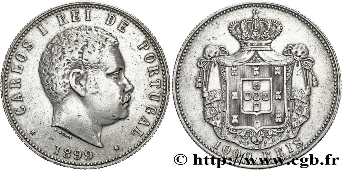 PORTUGAL 1000 Réis Charles Ier 1899  MBC+ 