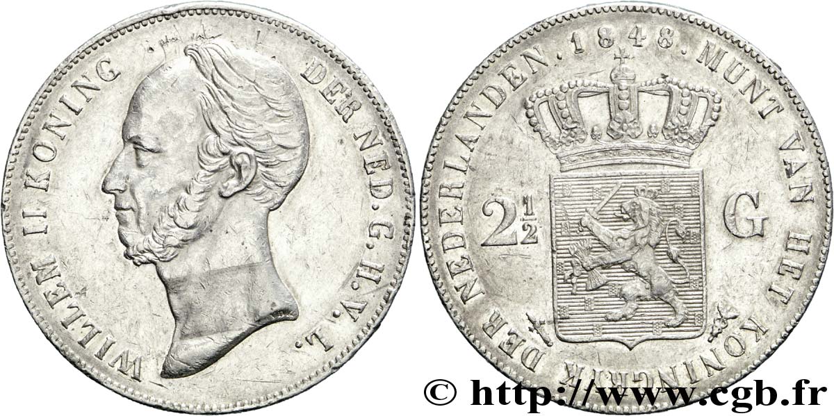 PAíSES BAJOS 2 1/2 Gulden Guillaume II 1848 Utrecht MBC 