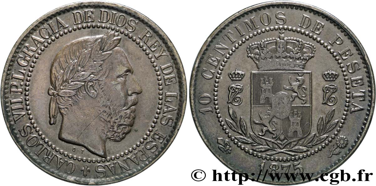 SPANIEN 10 Centimos Charles VII 1875  VZ 