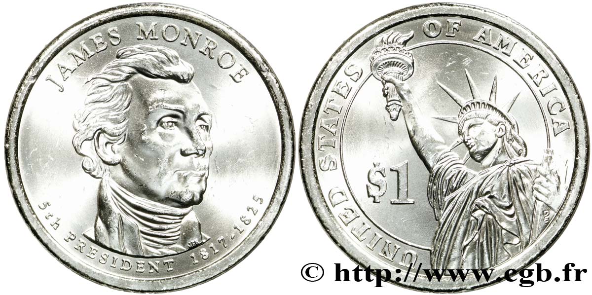 UNITED STATES OF AMERICA 1 Dollar Présidentiel James Monroe / statue de la liberté type tranche A 2008 Philadelphie - P MS 