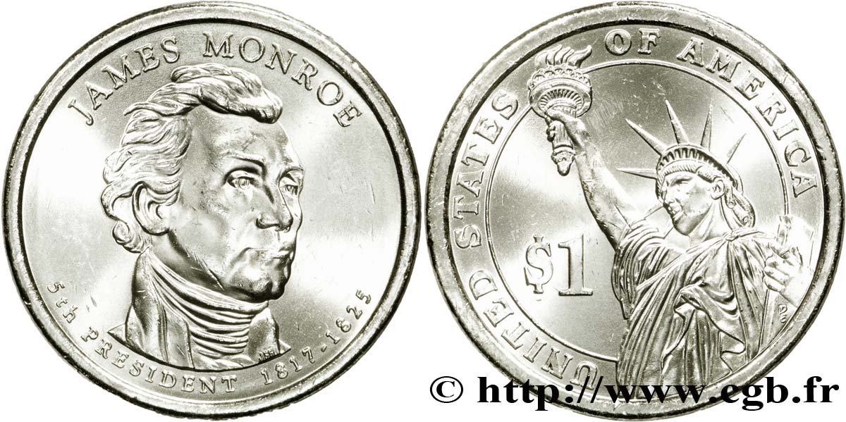 STATI UNITI D AMERICA 1 Dollar Présidentiel James Monroe tranche B 2008 Philadelphie MS 