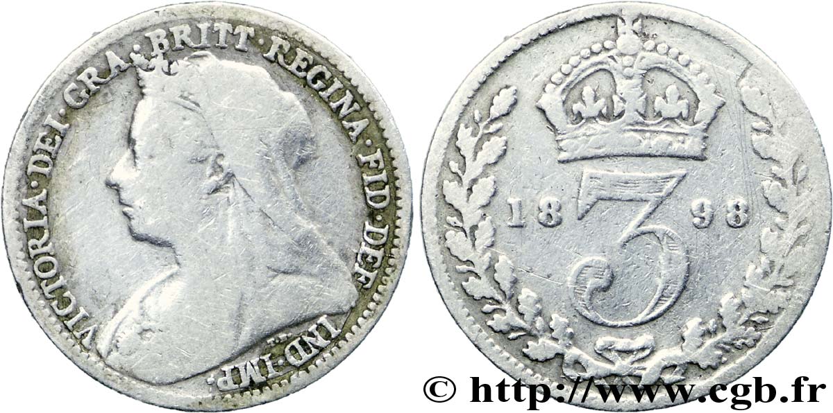REINO UNIDO 3 Pence Victoria 1898  BC 