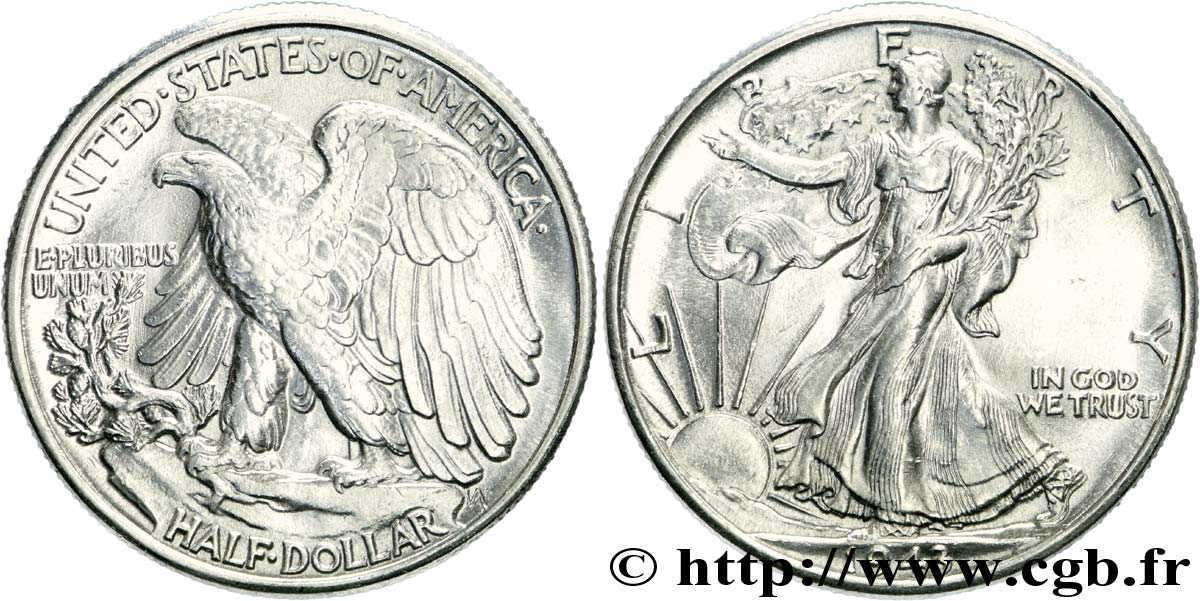 ÉTATS-UNIS D AMÉRIQUE 1/2 Dollar Walking Liberty 1943 Philadelphie SPL 