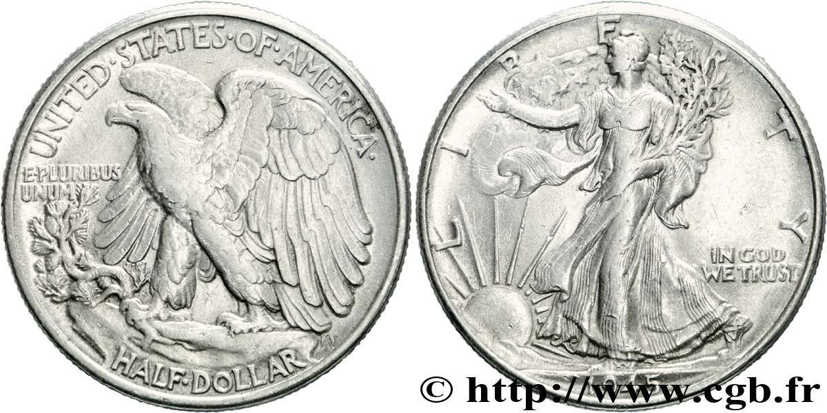 STATI UNITI D AMERICA 1/2 Dollar Walking Liberty 1945 Philadelphie BB 