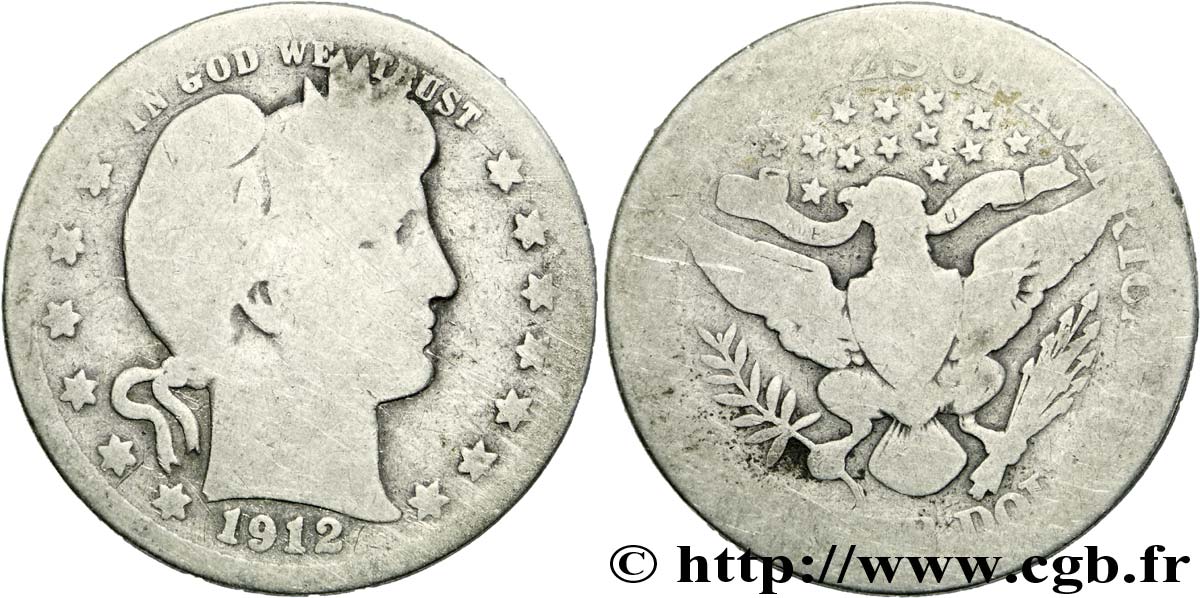 UNITED STATES OF AMERICA 1/4 Dollar Barber 1912 Philadelphie VG 
