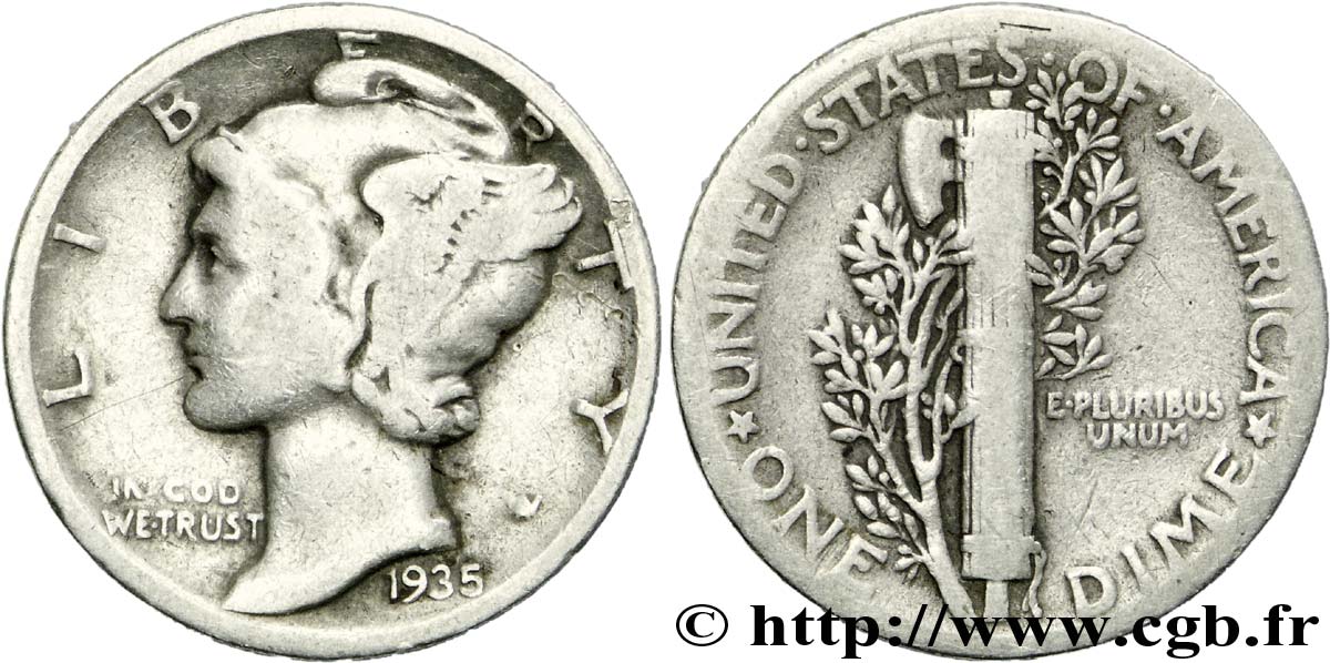 UNITED STATES OF AMERICA 1 Dime Mercury 1935 Philadelphie VF 