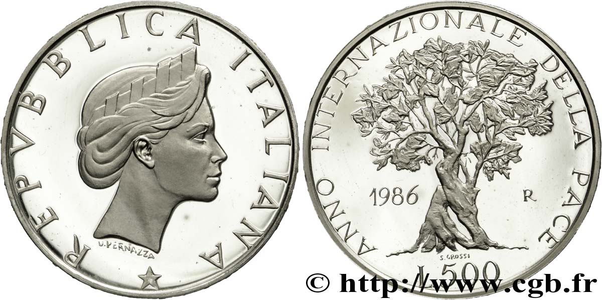 ITALIEN 500 Lire Proof année internationale de la paix : représentation de l’Italie / arbre de la paix 1986 Rome - R ST 