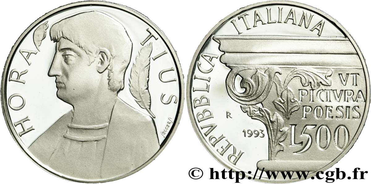 ITALIA 500 Lire BE célébration du second millénaire du poête Horace 1993 Rome - R FDC 