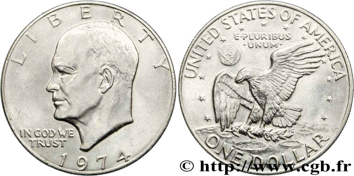 ESTADOS UNIDOS DE AMÉRICA 1 Dollar Eisenhower / aigle posé sur la Lune 1974 Philadelphie MBC+ 