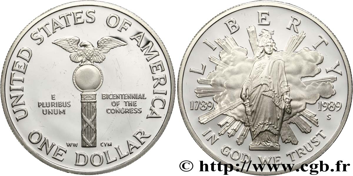 STATI UNITI D AMERICA 1 Dollar BE bicentennaire du Congrès 1989 San Francisco - S MS 