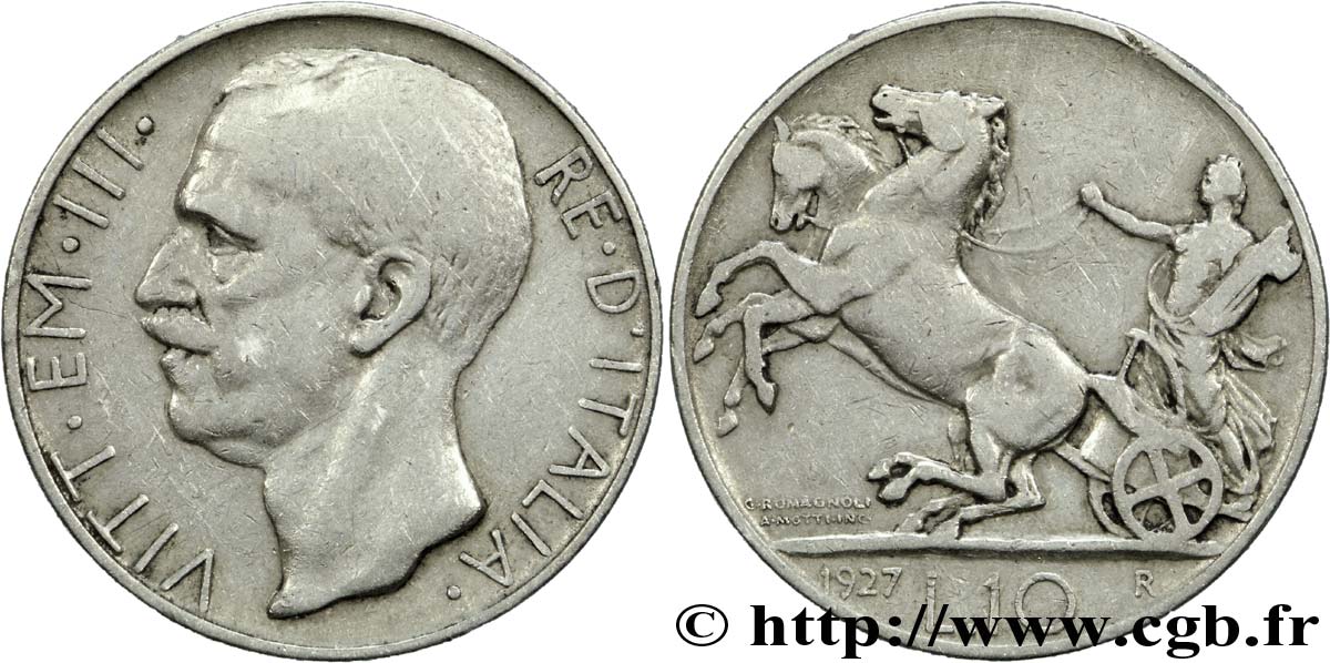 ITALIA 10 Lire Victor Emmanuel III 1927 Rome - R MB 