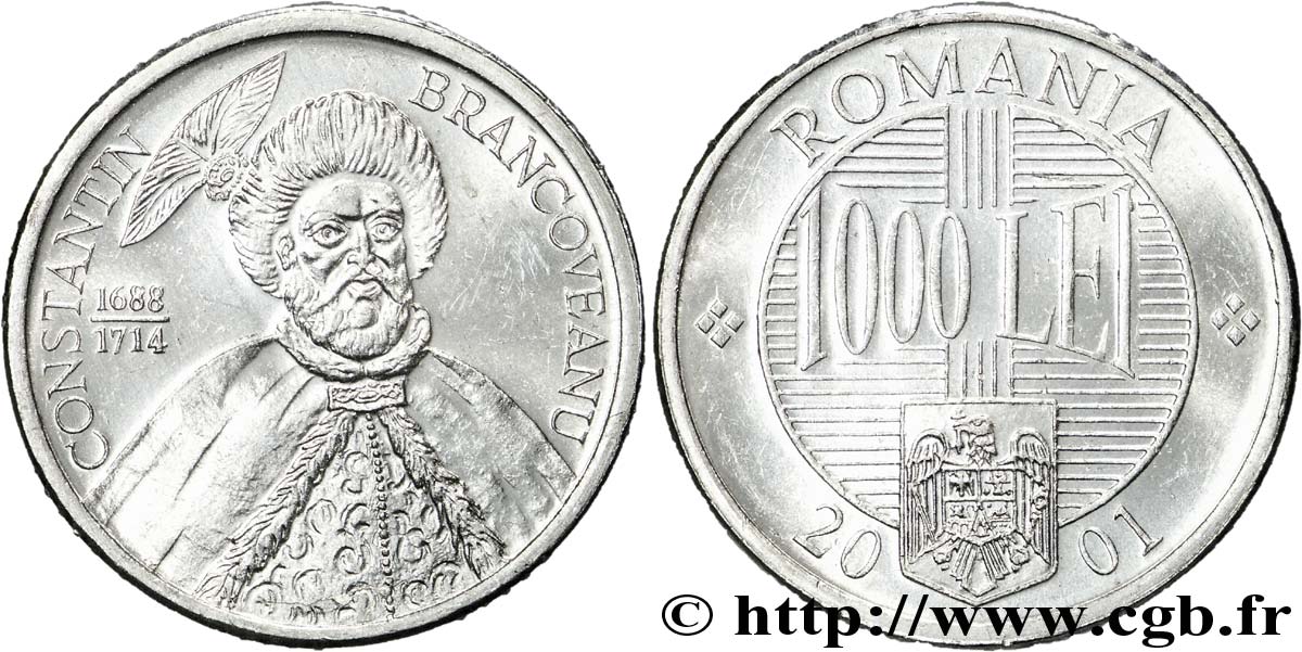 RUMANIA 1000 Lei Constantin Brâncoveanu, prince de Valachie 2001  SC 