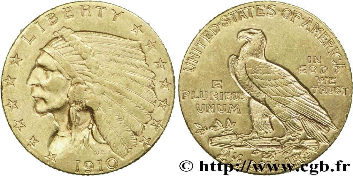STATI UNITI D AMERICA 2 1/2 Dollars or (Quarter Eagle) type “tête d’indien”  1910 Philadelphie SPL 