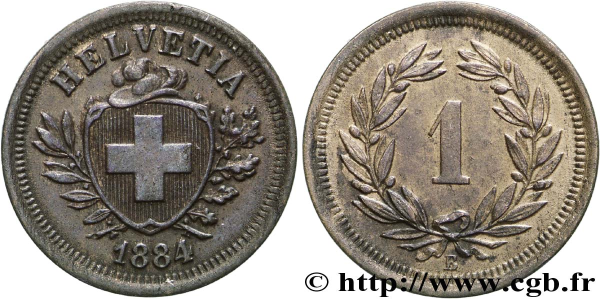 SUIZA 1 Centime Croix Suisse 1884 Berne - B EBC 