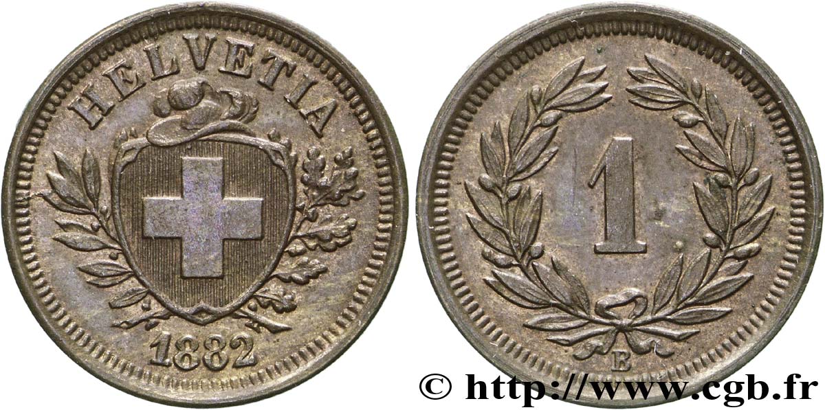 SWITZERLAND 1 Centime Croix Suisse 1882 Berne - B AU 