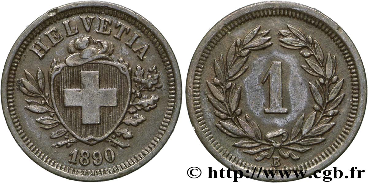 SWITZERLAND 1 Centime Croix Suisse 1890 Berne - B AU 